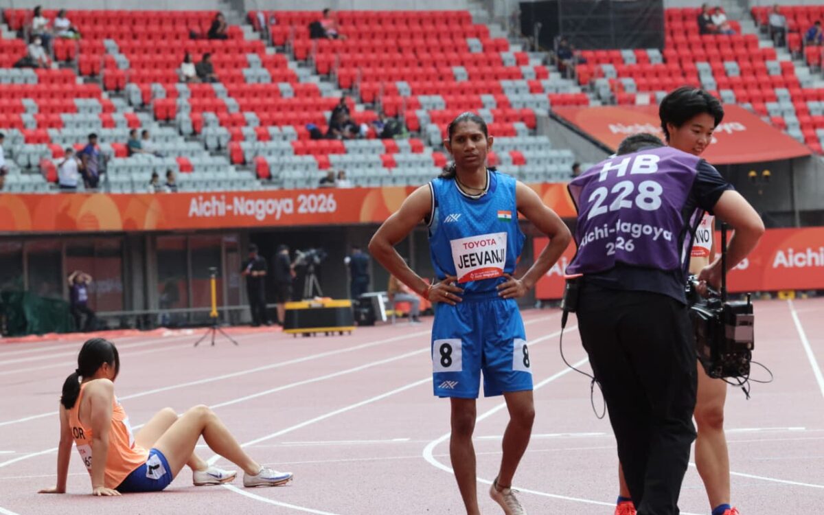 Indian para athlete Deepthi Jeevanji running in the women's 400m T20 event