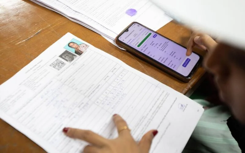 Election officials during voter list revision work in Karnataka
