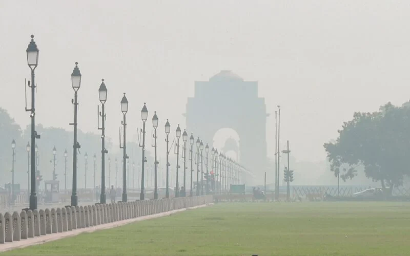 A layer of smog around India Gate in New Delhi on a cold morning