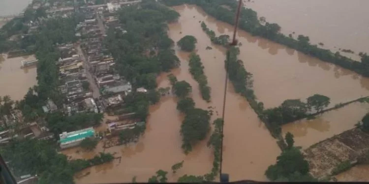 Flooded area in southern Odisha after Cyclone Arnab rain