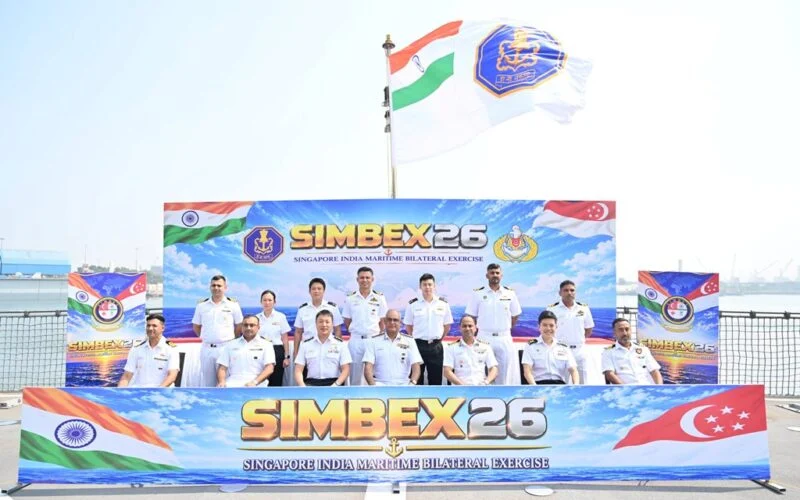 Indian Navy and Singapore Navy personnel at the SIMBEX-2026 opening ceremony in Visakhapatnam