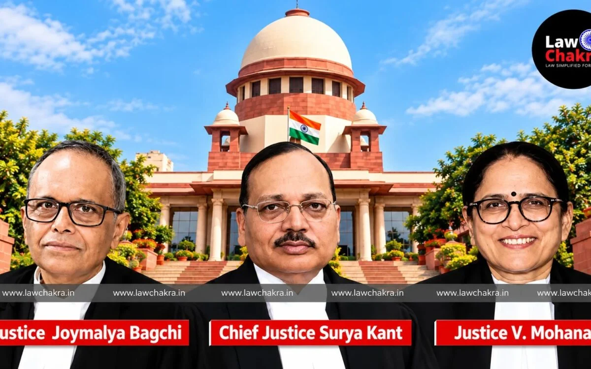 Chief Justice Surya Kant with Justices Joymalya Bagchi and V Mohana in front of the Supreme Court