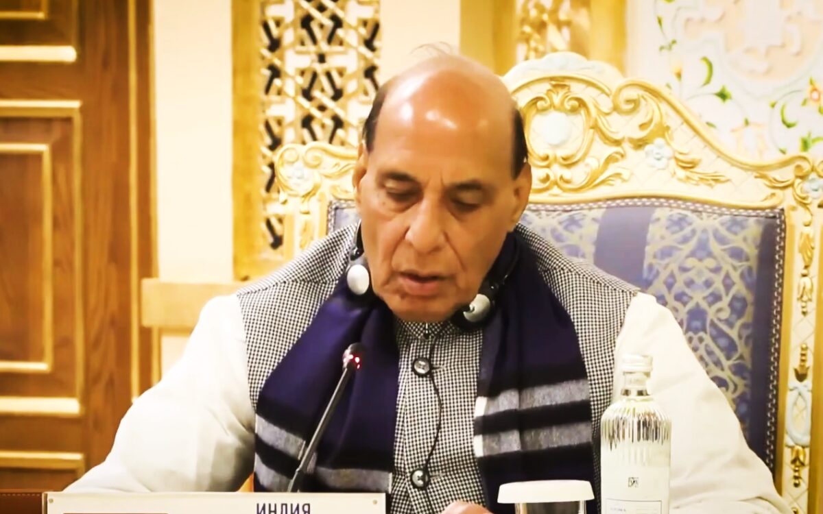 Defence Minister Rajnath Singh addressing the SCO Council of Heads of Government meeting in Dushanbe