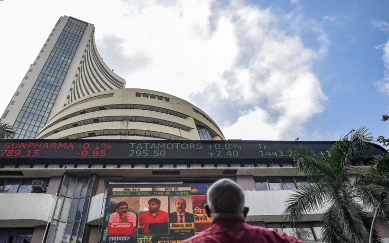 Stock market screen showing share price movements in Mumbai