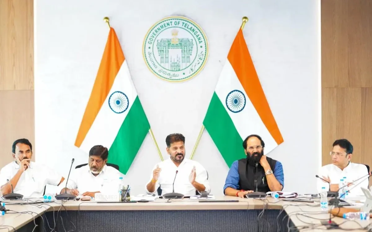Telangana Chief Minister Revanth Reddy speaking at a meeting on El Nino drought measures