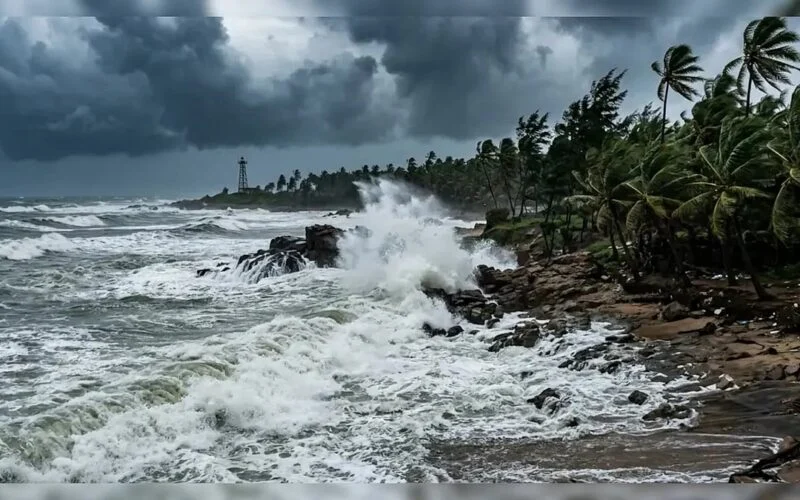 Stormy sea and sky along the Odisha and Andhra coast as Cyclone Arnab approaches