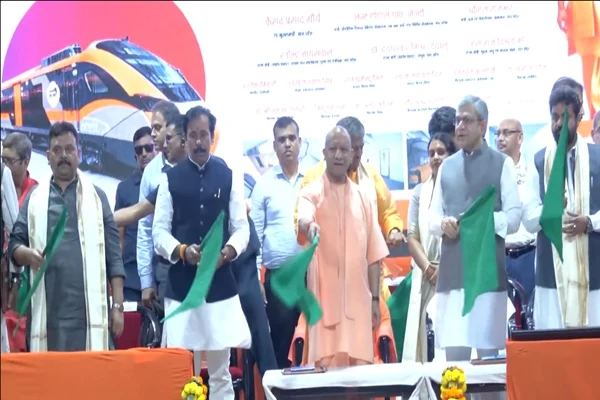 Vande Bharat Sleeper train being flagged off at Banaras Railway Station