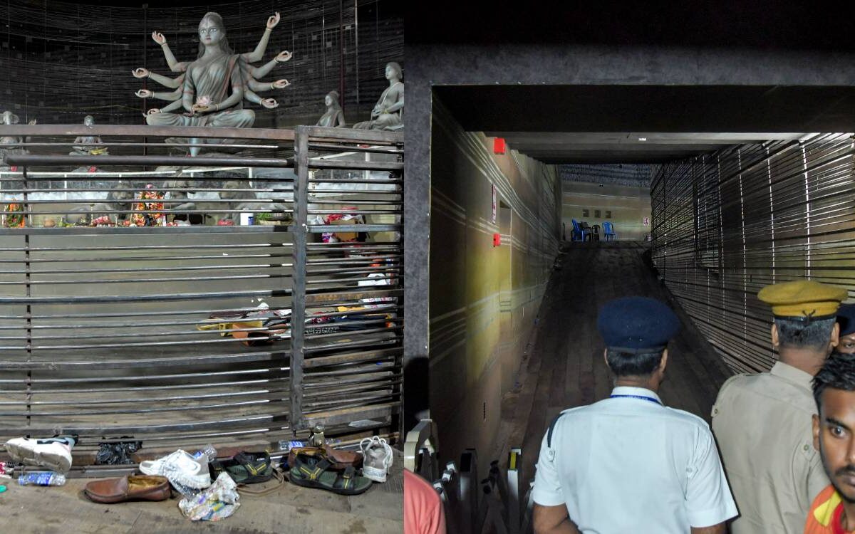 Scene at the Chorbagan Durga Puja pandal area in north Kolkata after the crowd crush