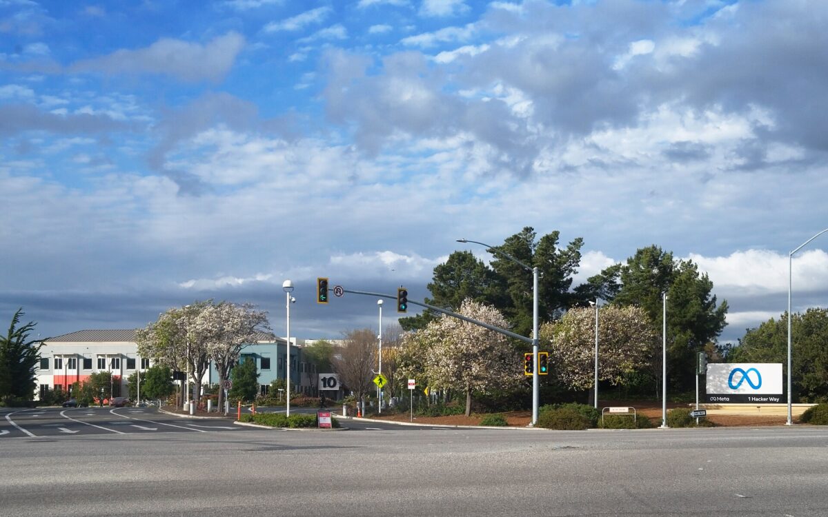 Meta sign at the company's headquarters in Menlo Park, California