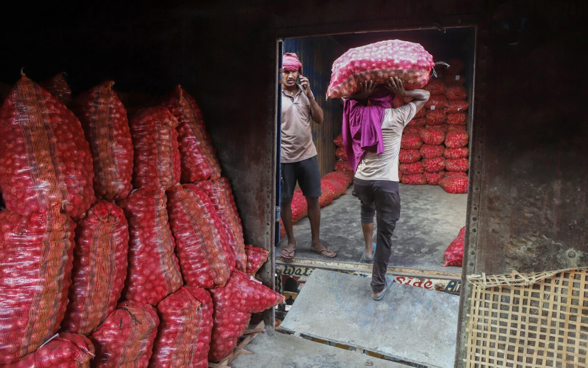 Onions from the government buffer stock being moved by the Kanda Express rail consignment