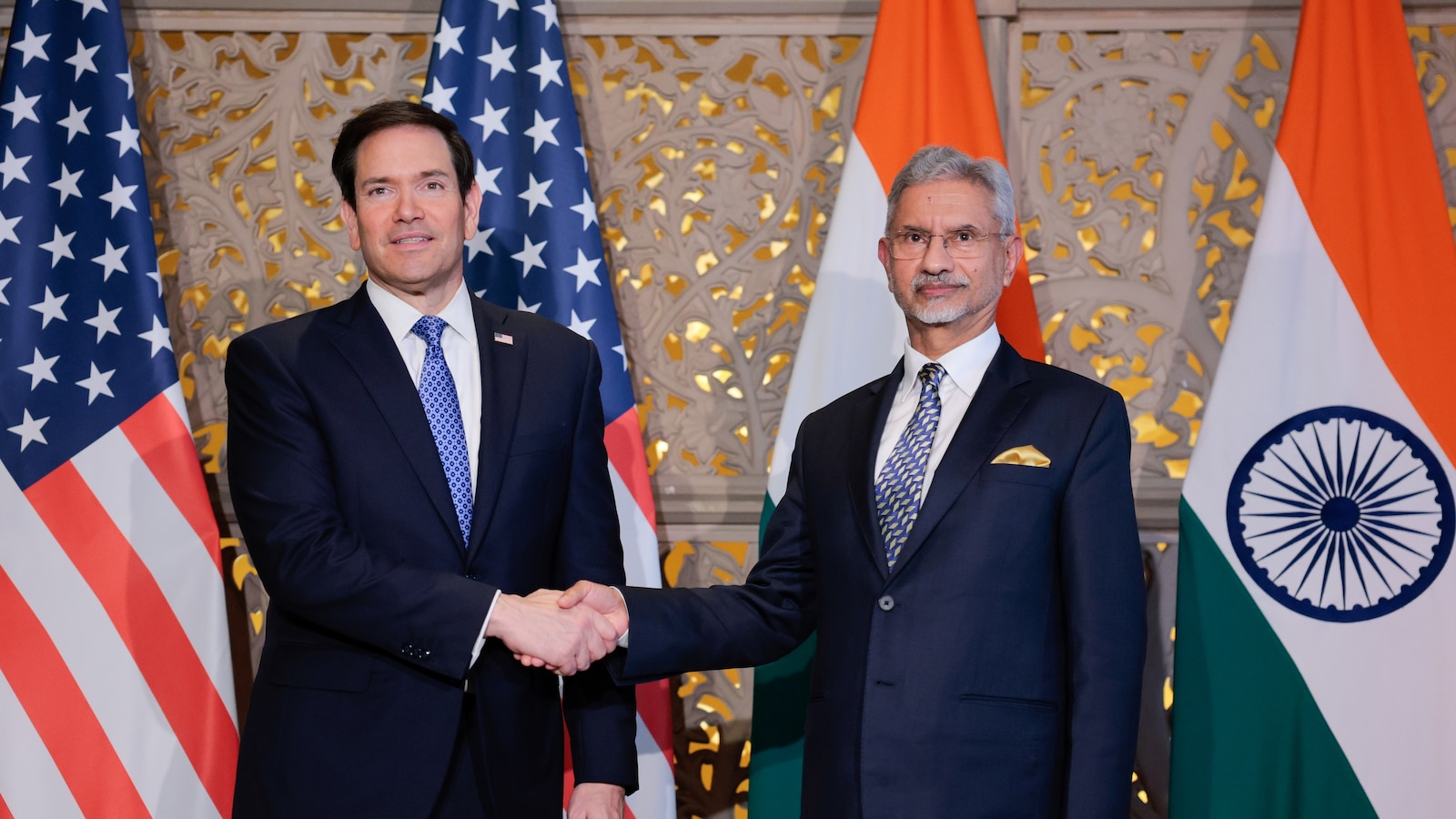 US Secretary of State Marco Rubio shakes hands with External Affairs Minister S Jaishankar in Mumbai