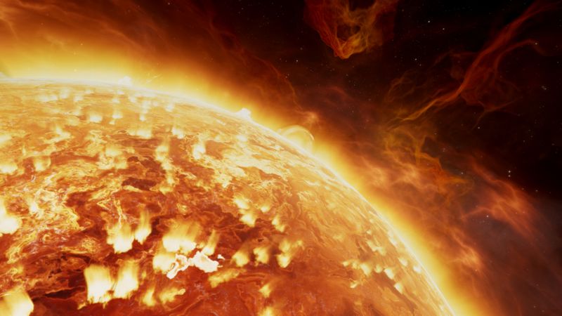 A coronal mass ejection erupting from the Sun towards Earth