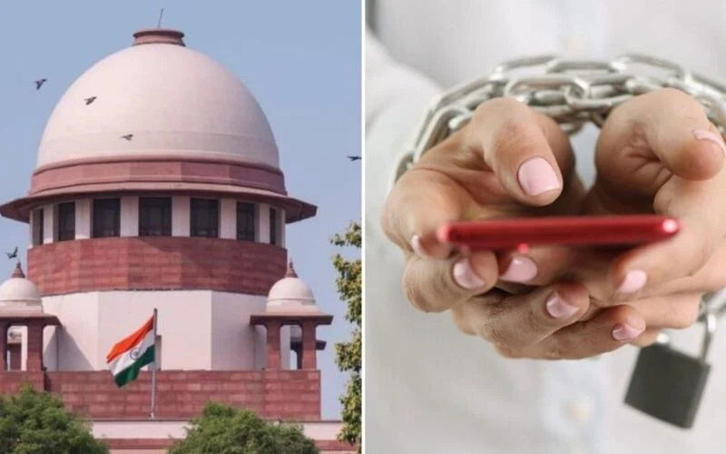 Supreme Court building beside an illustration of a digital arrest video call scam