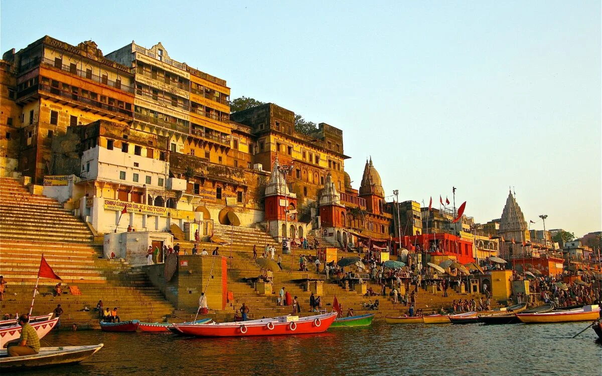 Ahilya Ghat and boats on the Ganga in Varanasi