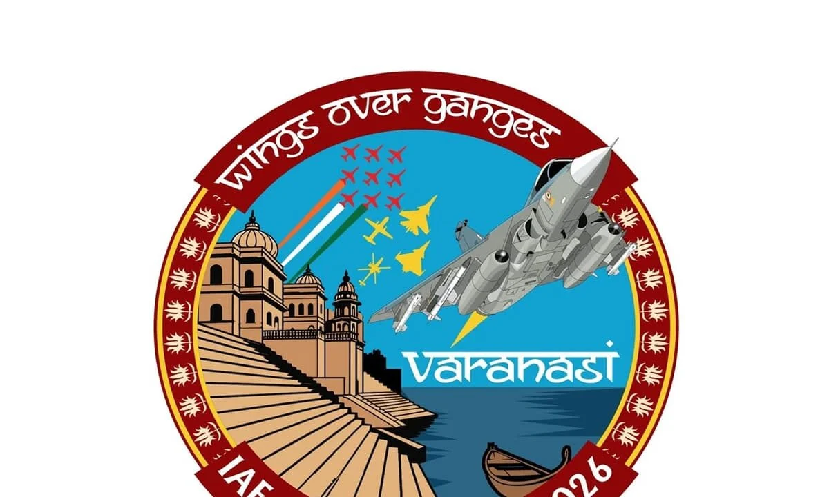 Indian Air Force aircraft in formation for the Air Force Day aerial display in Varanasi